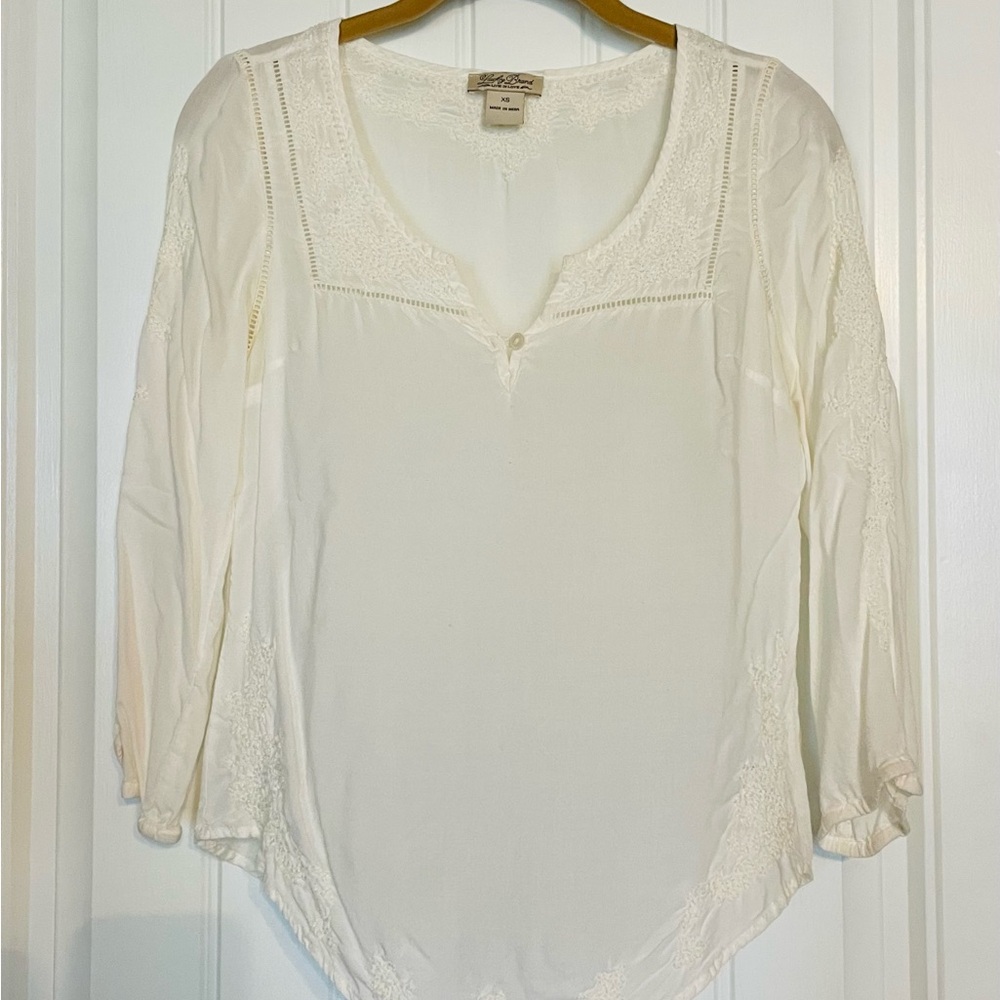 Lucky Brand Cream Embroidered Peasant Blouse XS
